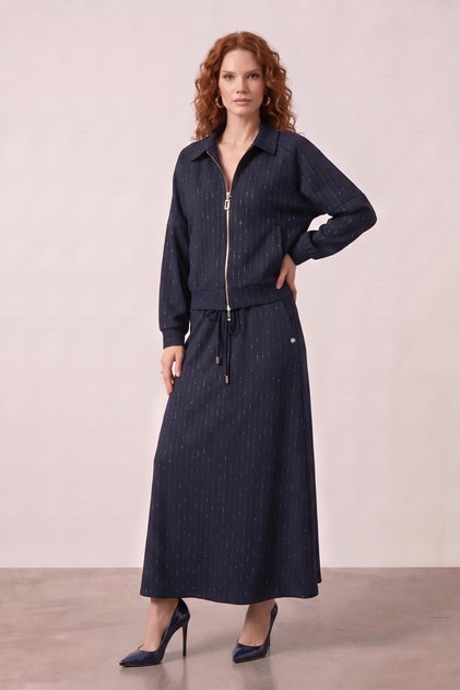 Oversize Lacivert Dokuma Ceket