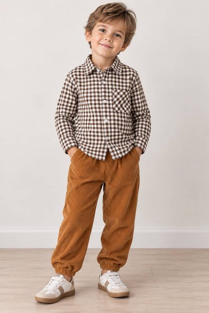 Plaid Shirt, Corduroy Jogger Pants Winter Set