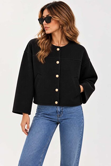 New Season Premium Quality Women's Crew Neck Jacket with Snap Pockets