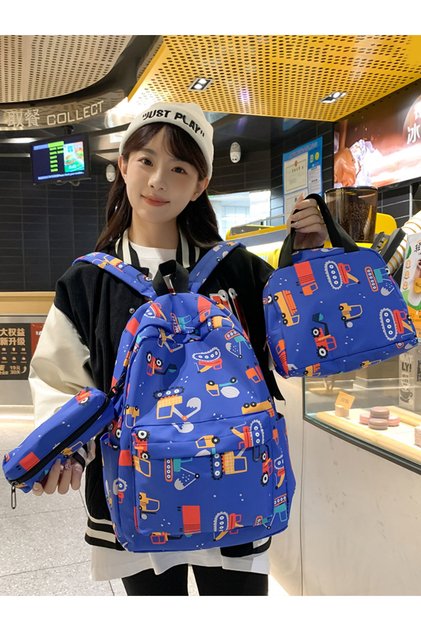 3Pcs Cartoon Print Nylon Backpack Set