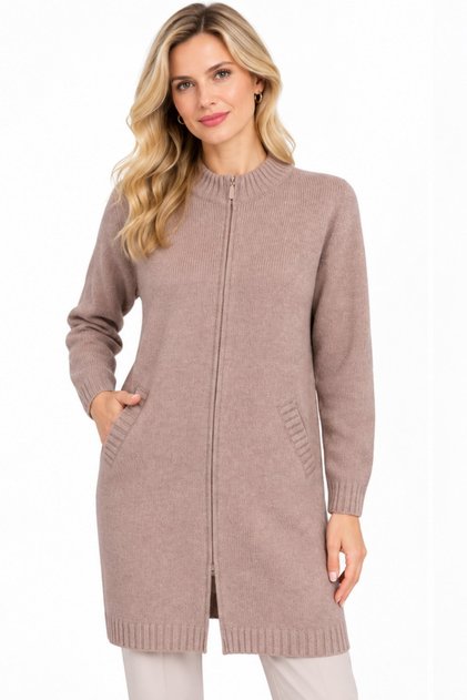 Women's Stand Collar Basic Zippered Long Wool Coat Y.K.Beige