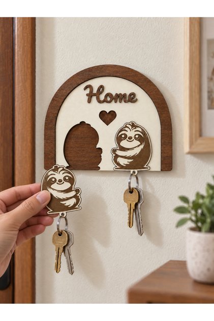 Lazy Animal Double Key Hanger with 2 Removable Keychain Figures Mdf 20X15 cm