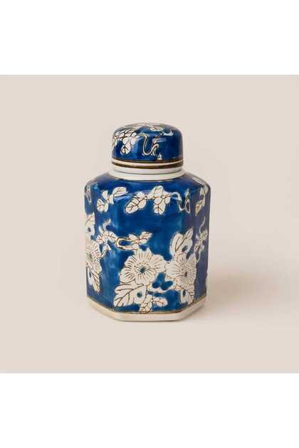 Deco Nerano Seramik Vazo - Lacivert / Beyaz - 15,5 cm
