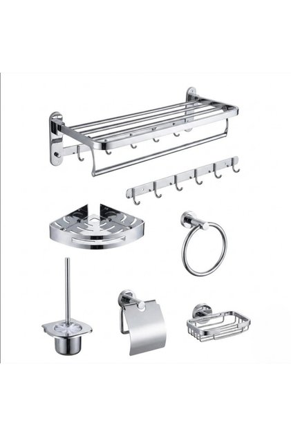 Complete 7-piece chrome stainless steel bathroom accessory set -