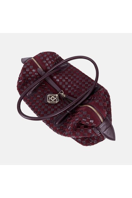 Women's Burgundy Hand-Knitted Suede Leather Shoulder Bag