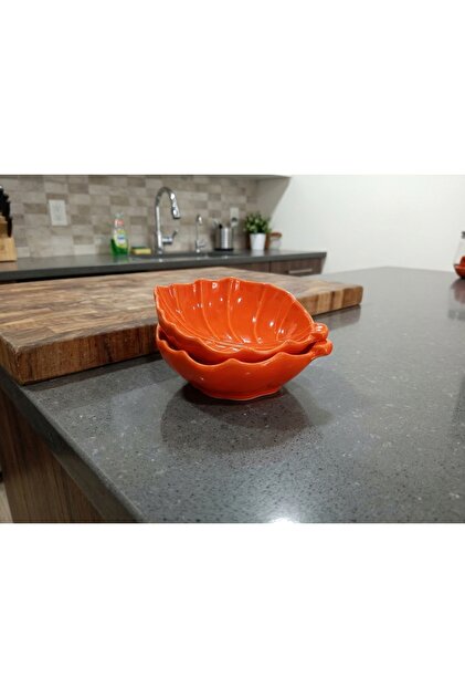 MEVASA HOME Yaprak Görünümlü 2 li Turuncu Çerezlik Lokumluk