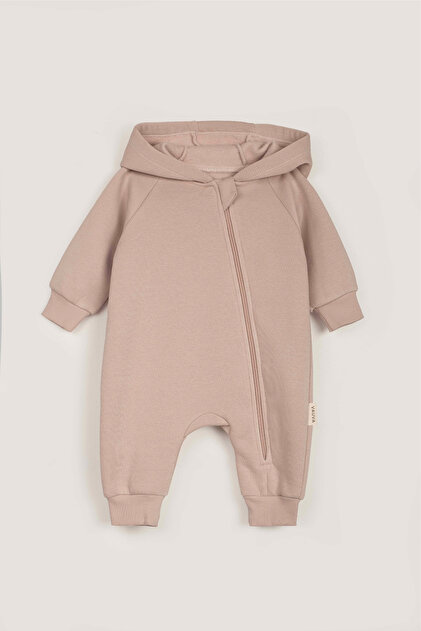 Unisex Bebek Şardonlu Tulum - İçi Tüylü Kapüşonlu Fermuarlı Kışlık Tulum 3-24 Ay