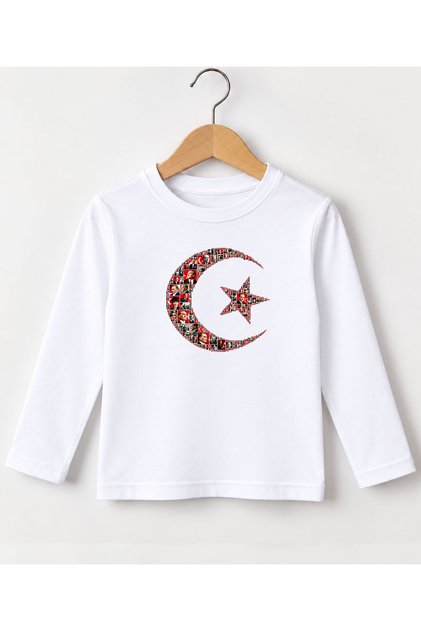 Long Sleeve Children's T-Shirt with Crescent and Star and Atatürk Prints