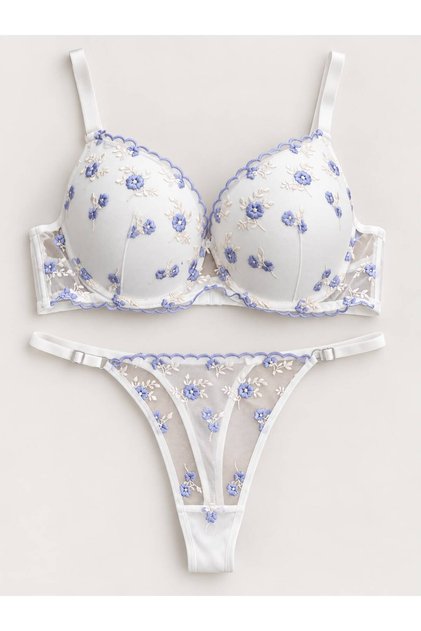 Women's Lilac Embossed Floral Patterned Supported Bra Set (Slim Fit)