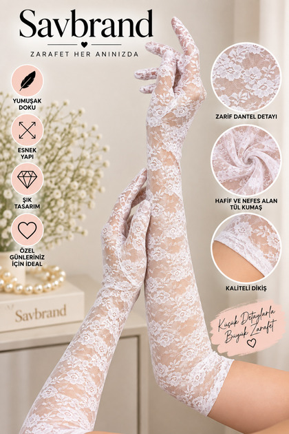 Floral Patterned Tulle Lace Gloves Stylish Elegant Design for Special Occasions and Events
