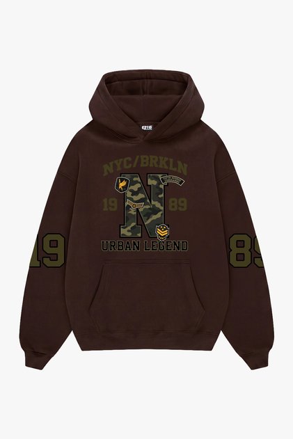 Urban Legend Printed Brown Oversize Unisex Hoodie