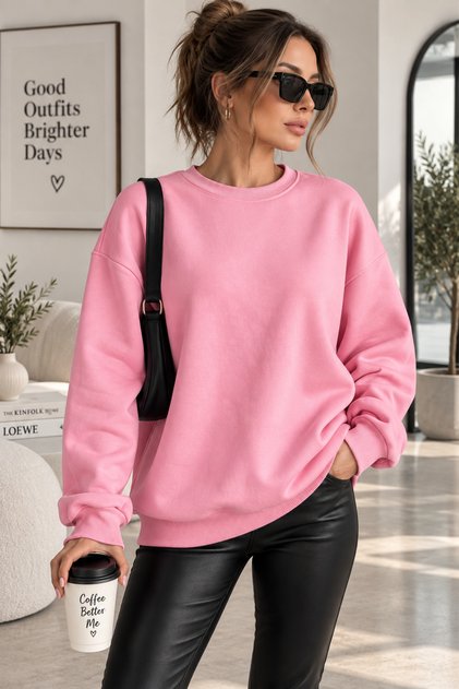 Women's 3 Thread Oversize Basic Sweatshirt Crew Neck Comfortable Fit