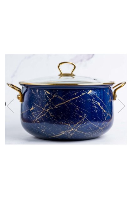 26 cm 6 Liters Lüx Gold Large Size Navy Blue Marble Milk Yogurt Casserole Pot Ir
