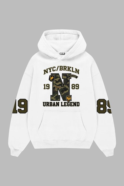 Urban Legend Printed White Oversize Unisex Hoodie