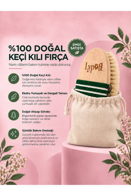 %100 Doğal Keçi Kılı Vücut Fırçası, Lipödem Tedavisinde Tamamlayıcı, Hassas Ciltlere, Kese Hediyeli