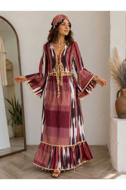 KEŞAN KUMAŞ ÖZEL GÜNLER İÇİN BOLERO ETEKLİ BANDANALI TAKIM