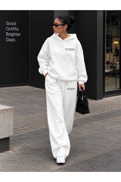 Unisex Women's and Men's Minimal Nope Printed Winter Sweatshirt and Baggy Sweatpants Set
