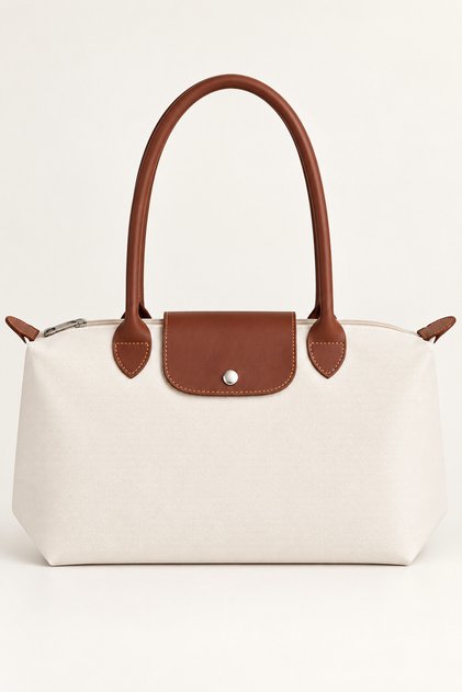 Folding Zippered Large Size Women's Cream Hand and Shoulder Bag