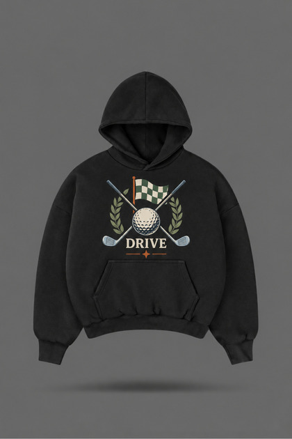 Hanorac negru supradimensionat cu glugă și imprimeu Golf Drive