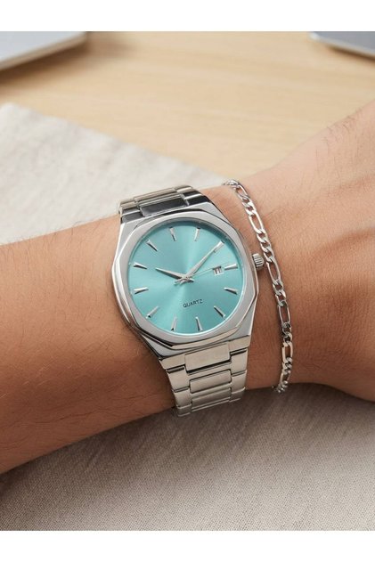 Men's Wristwatch with Bracelet Gift Steel Band Black Dial Stylish Classic Analog Quartz Watch Frn45