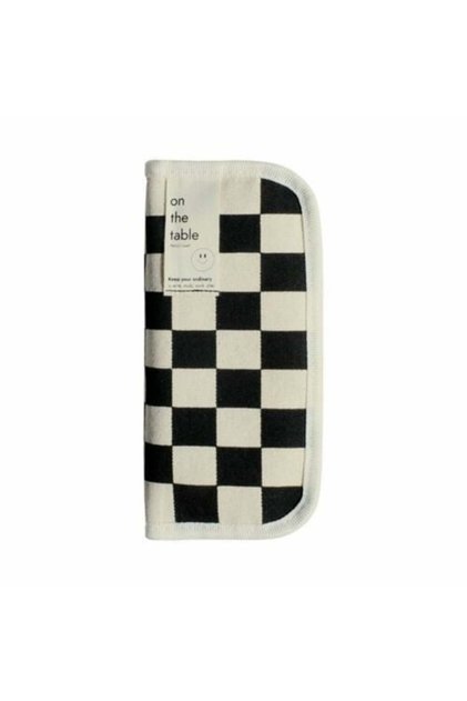 White Black Checkered Canvas Pen Holder / Large Volume Pencil Case with Zipper