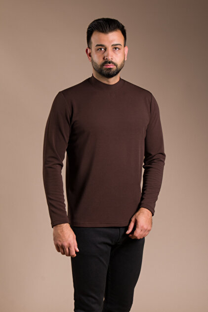ERKEK KAHVE YARIM BOĞAZLI SOFT SWEATSHİRT