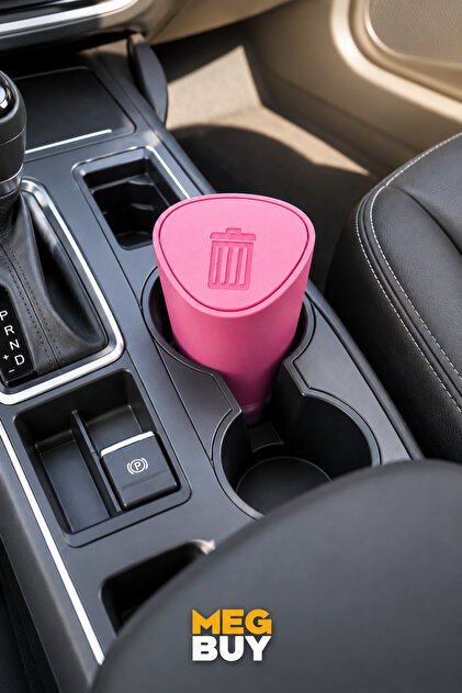 Araç İçi Mini Çöp Kovası Pembe Bardaklık Uyumlu Kapaklı Oto Çöp Kutusu 15 cm