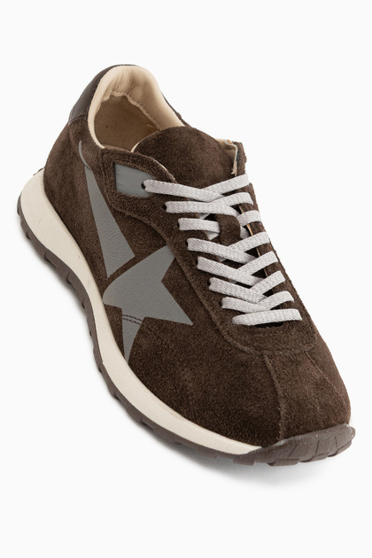 Polly Genuine Leather Brown Suede Star Detailed Women's Sneaker