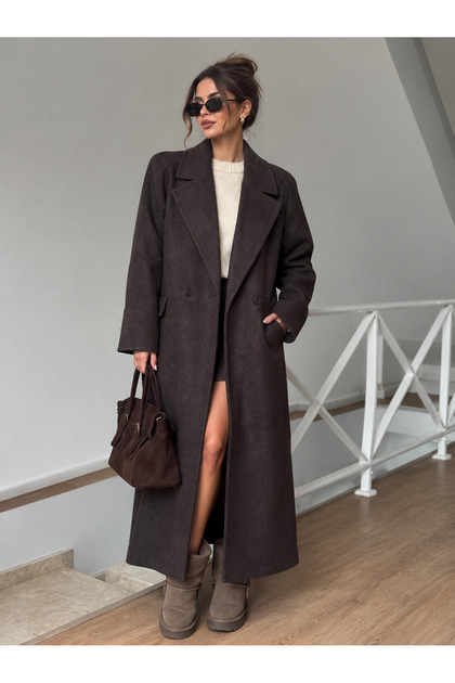 Dinant Kırçıllı Oversize Kaşe Kaban - Kahverengi