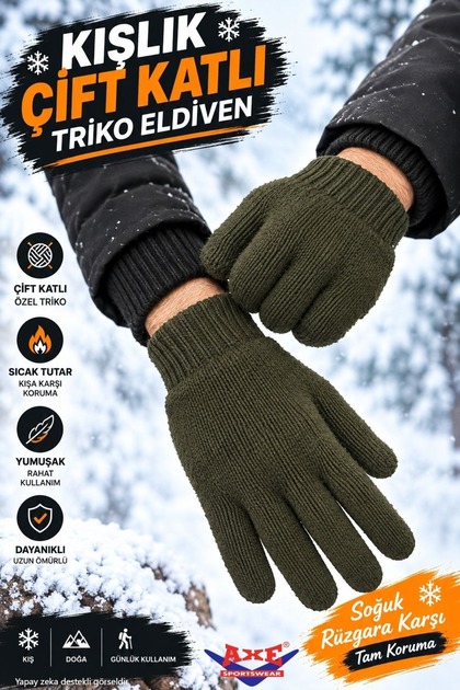 Men's Winter Knitwear Gloves Double Layer Thick Knit Warm-Keeping Cold Weather Gloves