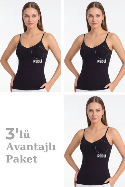 Kadın Büzgülü İp Askılı Pedli Atlet – Çıkarılabilir Pedli Pamuklu Likralı Basic