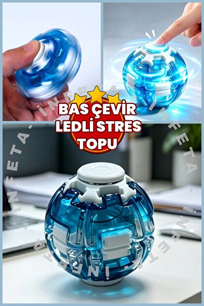 Led Işıklı Bas Döndür Stres Topu-Işıklı Stres Çarkı -Stres Giderici Rahatlatıcı Oyuncak Stres Topu