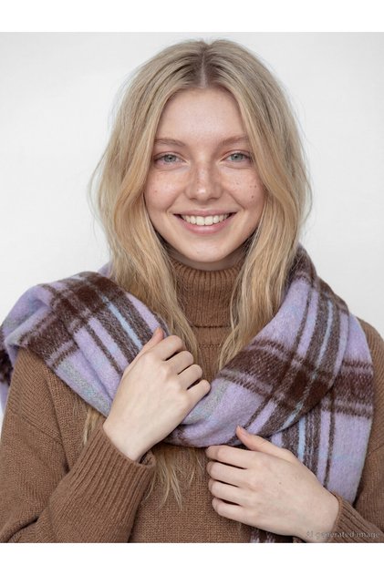 Özmarka New Season Ecru Plaid Patterned Women's Scarf