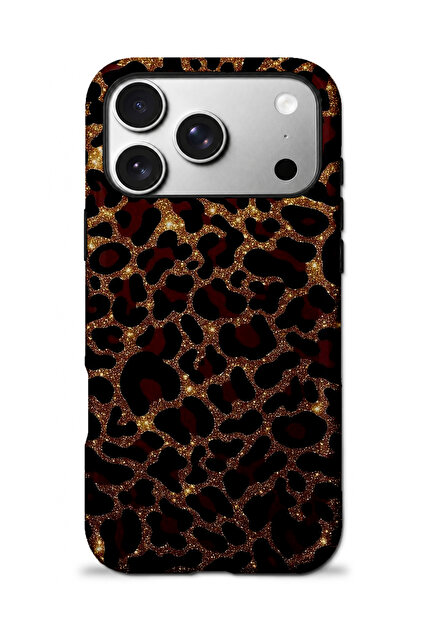 iPhone 17 PRO Uyumlu - Kahverengi Leopar, Çift Katmanlı Kapak, Parlak Yüzey Koruyucu Kılıf