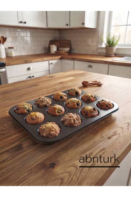 (35x26 cm) Tek Katlı 12 Farklı Kek ve 4 Bölmeli Şekilli Browni Kalıbı Yanmaz Yapışmaz Teflon