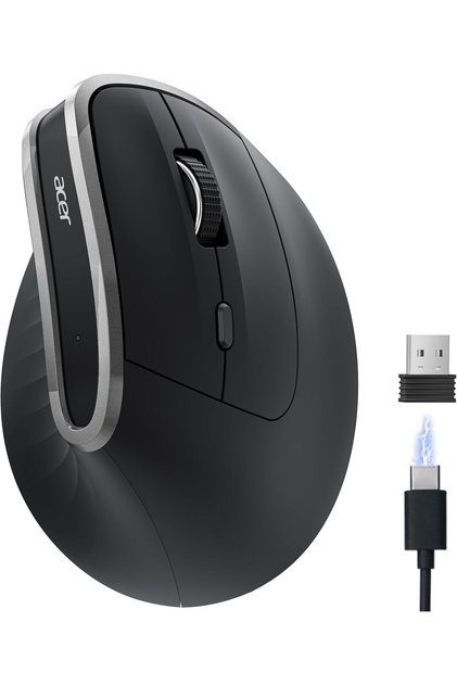 Mouse Vertical Ergonomic Acer, Wireless 2.4GHz, Reîncărcabil, 58° Tilt, 800/1200/1600 DPI, 6 Butoane