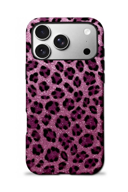 iPhone 17 PRO MAX / 18 PRO MAX Uyumlu - Mor Leopar, Çift Katmanlı Kapak, Parlak Yüzey Koruyucu Kılıf