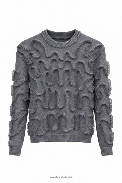 Zigzag Lace Embroidered Knitwear Sweater Gray