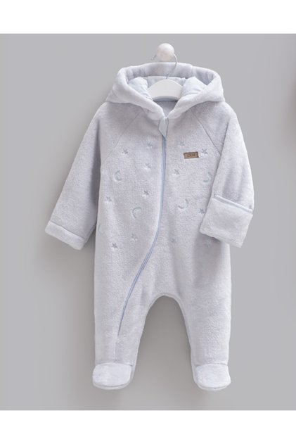 İncibaby 100% Cotton Baby Boy Romper Hooded, Plush Baby Romper with Gloves and Booties