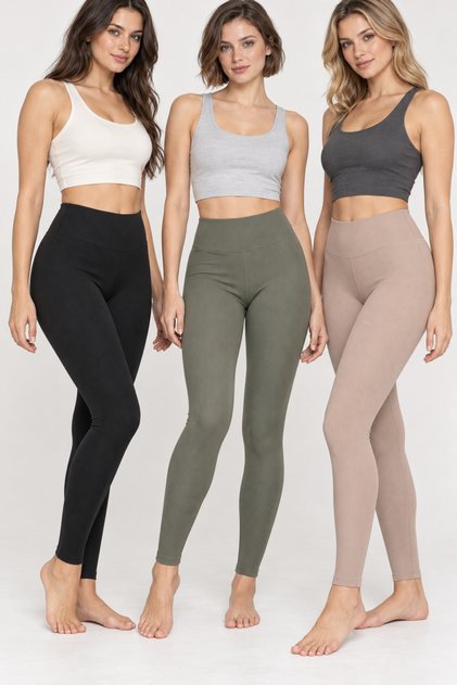 Women's 3-Pack High Waist Ribbed Diver Leggings Stretchy Full Length Sport Casual