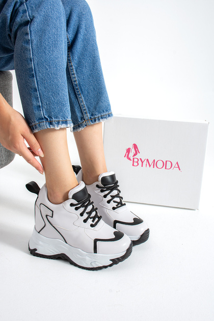 New Season White Black Hidden Wedge Heel Sneakers Heel Height Total 10 cm