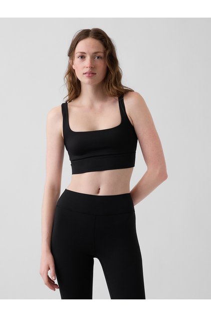 Kadın Siyah GapFit Smooth Square-Neck Spor Sütyeni