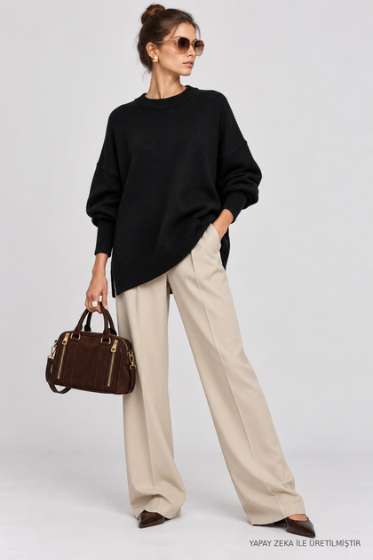 Oversize Basic Knitwear Sweater Lki̇0072 Black