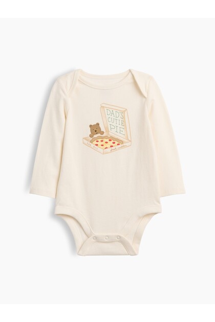 Bebek Krem First Favorites Organik Pamuk Grafik Baskılı Bodysuit