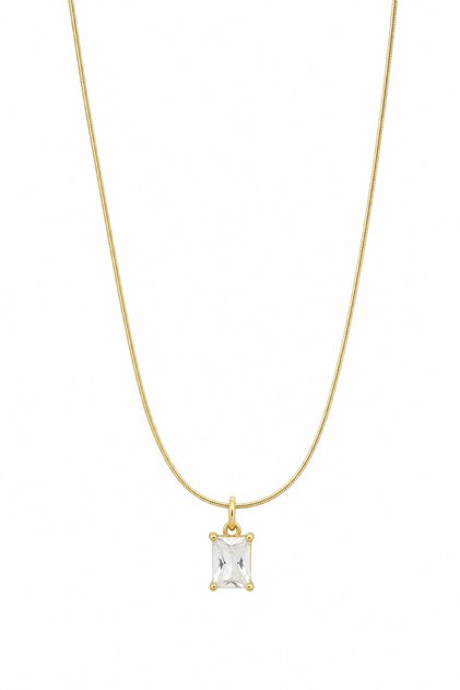 Yellow Color Steel Rectangular Stone Snake Chain Necklace for Women