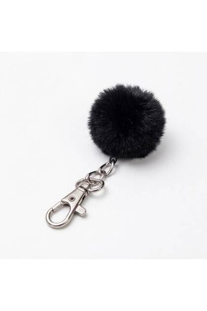 Black Color Plush Pompom Bag Ornament and Keychain Charm