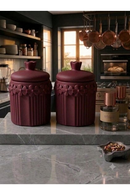 2 Adet Bordo Baharatlık Şekerlik Çok Amaçlı Kullanım Sağlayan Kapaklı Kutu