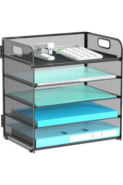 5 Tier Mesh Letter Tray and Paper Organizer with Handle,Black Desk File Storage for Office and School