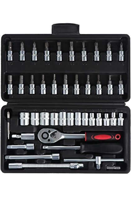 46-Piece 1/4 Inch Drive Socket Ratchet Wrench Set,Metric Bit Sockets and Extension Bars for Car and Bicycle Repair,with Storage Case