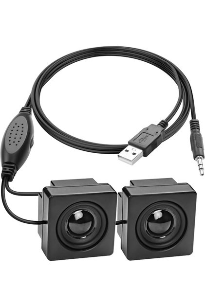 مكبر صوت صغير للكمبيوتر المكتبي بمدخل 3.5 ملم TRS مع تحكم في مستوى الصوت، يعمل بالطاقة عبر USB، ستيريو مخفي